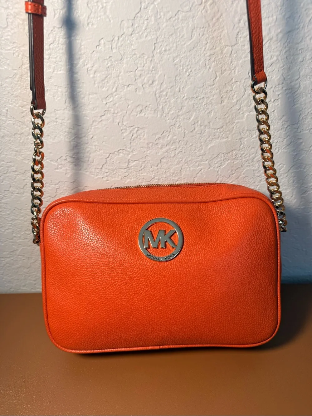 Michael Kors Orange Crossbody Camera Bag with Gold Logo